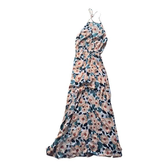 Show me your mumu womens medium floral halter maxi dress side split bride guest - Picture 2 of 9